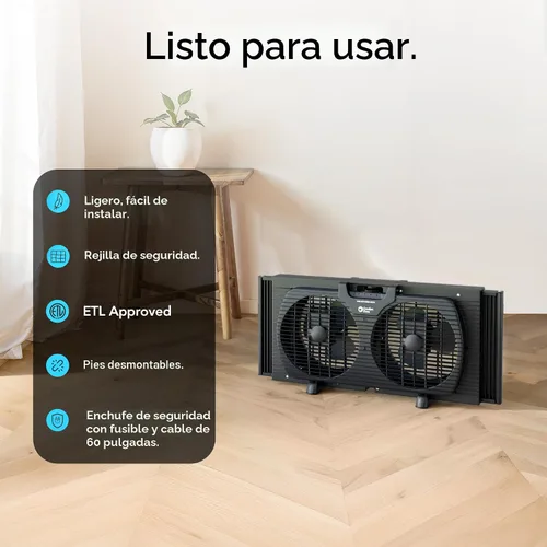 Vista 7 de Comfort Zone Ventilador de ventana para dormitorio, ventiladores duales de 9 pulgadas y 3 velocidades con expansores de bloqueo automático