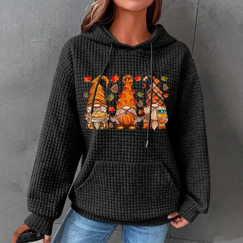 Vista 3 de Womens Waffle Halloween Pullover Hoodie V-Neck Drop Shoulder Hoodies Drawstring Comfy Sweatshirt with Kangaroo Pocket