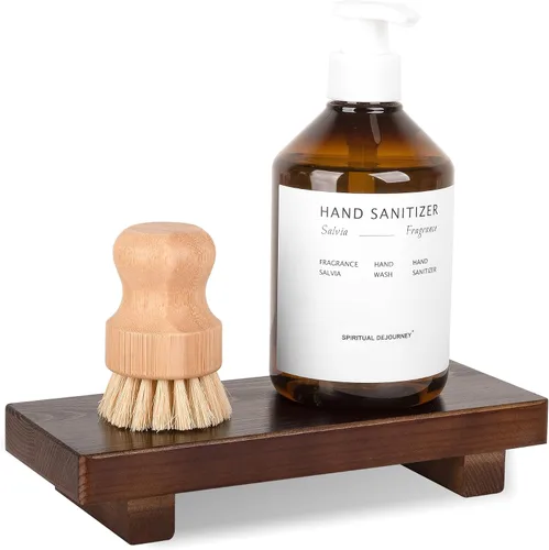 Vista 24 de Organizador de encimera de baño, soporte de pedestal de madera, bandeja decorativa de estilo granja, portajabones para decoración de cocina, Negro