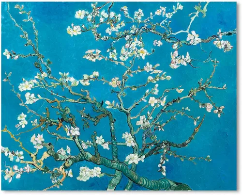 Vista 2 de Van Gogh Arte de Pared en Lienzo: Reproducción de Pintura al Óleo Almendro en Flor Imagen de Flores Decoración de Habitación, Impresiones de Arte