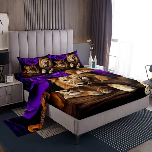 Vista 47 de Erosebridal Sábanas de cama de guepardo con rosa roja, juego de sábanas de bolsillo profundo con estampado de leopardo y gato, sábana bajera