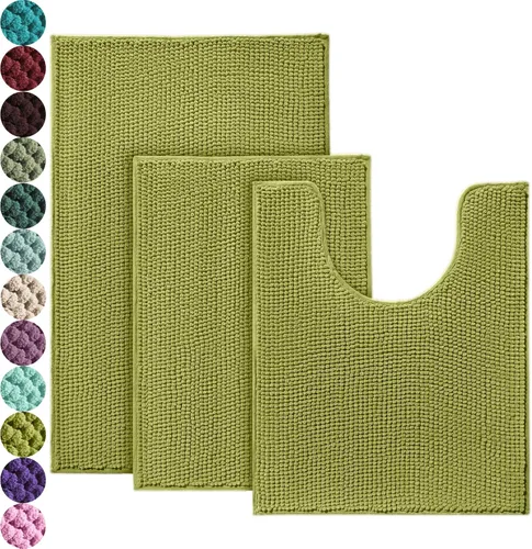 Vista 14 de Urvoix Juegos de Alfombras de Baño de 3 Piezas, Alfombra de Baño de Chenilla Antideslizante - Ultra Suave, Lavable, Tapete de Baño Súper Absorbente
