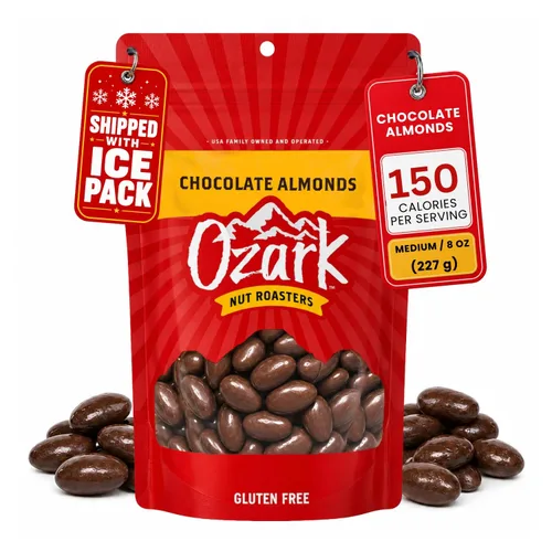 Vista 10 de OZARK NUT ROASTERS, Almendras de chocolate, nueces con sabor a chocolate, almendras confitadas gourmet de clase mundial, paquete resellable