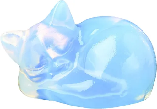 Vista 9 de Decoración de cristales de gato de granate natural, estatua de gato dormido, piedras preciosas pulidas de cristal curativo, piedras preciosas