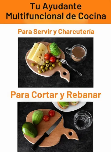 Vista 3 de ECOSALL Tabla de cortar de madera maciza en forma de manzana con asa, idea