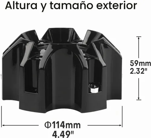 Vista 2 de Tapones centrales de rueda de 4.49 pulgadas para repuesto de cubierta central Ballistic negra, paquete de 4, 6 orejetas