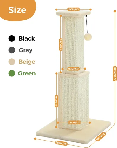 Vista 2 de PAWZ Road Poste Rascador Grande para Gatos de 32" de Alto, Poste Rascador para Gatos de Interior Adultos, Poste Rascador Definitivo con Sisal