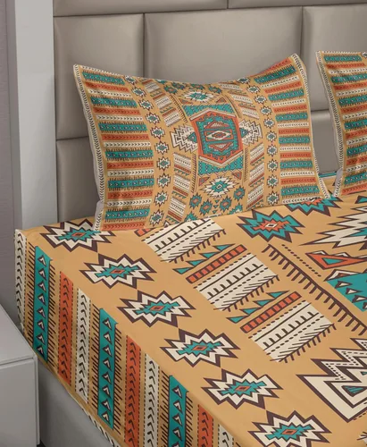 Vista 7 de Ambesonne Tribal Sheet Set, Secret Tribe Pattern in Bohemian Style, Fitted and Flat Sheet with Pillowcases Bedding Accent 4 Piece Set, Queen