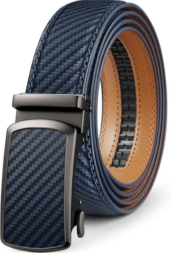 Vista 17 de Drowsmen - Cinturón de cuero para hombre con trinquete de 1 3/8 pulgadas, hebilla automática de deslizamiento con clic, ajuste ajustable para un
