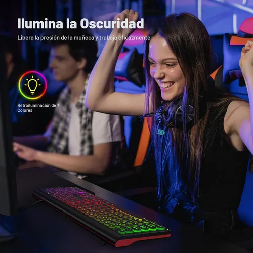 Vista 3 de Dilter Teclado USB con Cable para Computadora con Retroiluminación - Teclado de Tamaño Completo para Oficina con Numericero, Indicadores