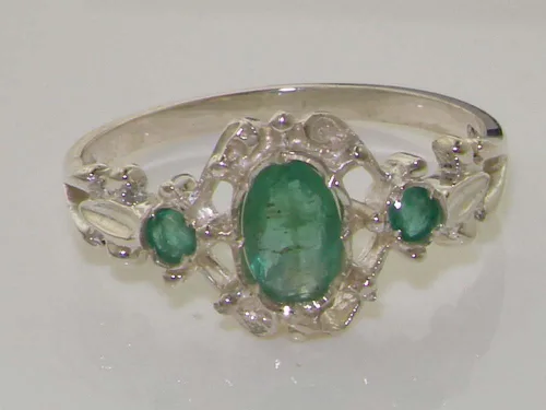 Vista 5 de Anillo de plata de ley 925 auténtica esmeralda para mujer