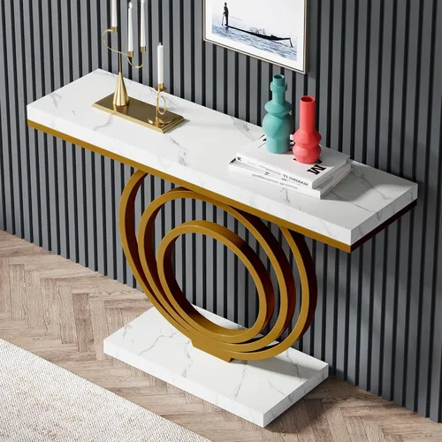 Vista 4 de Tribesigns Mesa de entrada dorada de 41 pulgadas, moderna mesa consola estrecha y larga, mesa decorativa contemporánea para sala de estar, pasillo