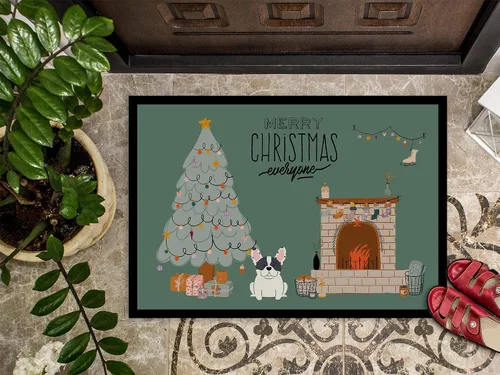 Vista 3 de Caroline's Treasures CK7574MAT Piebald French Bulldog Christmas Everyone - Felpudo de 18 x 27 pulgadas, tapete para puerta delantera