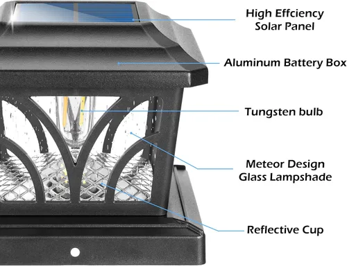 Vista 5 de LeiDrail Luces solares para postes al aire libre, 2 modos de aluminio con tapa de valla solar Edison para postes de vinilo de madera de 4 x 4, 5 x