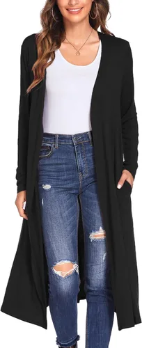 Vista 3 de Bluetime Women Long Open Front Maxi Cardigan Lightweight Duster Long Sleeve Cardigan (S-4XL)