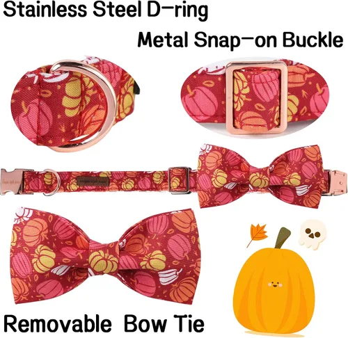 Vista 16 de Unique Style Paws Collar de perro de Halloween con lazo de algodón lindo pajarita para perros pequeños, medianos y grandes, vacaciones