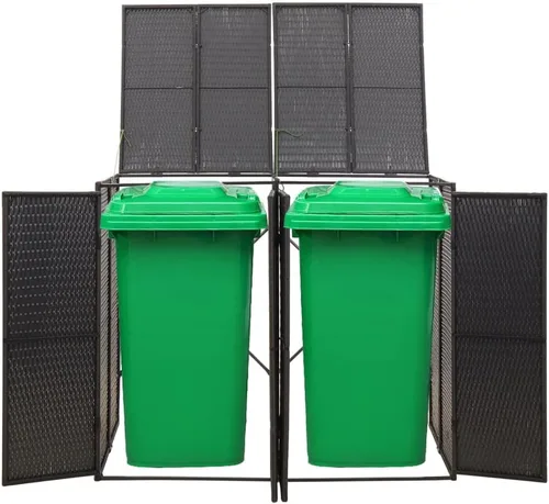 Vista 2 de vidaXL - Cobertizo doble de ratán de polietileno, duradero, resistente a la intemperie, tapa de fácil acceso, puerta frontal con cerradura