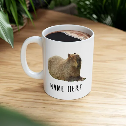 Vista 7 de Funny Capybara - Taza de café con nombre personalizado de Navidad 2025, color blanco, 11 onzas