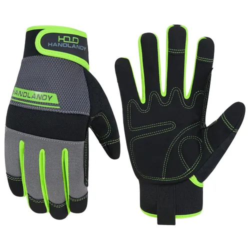 Vista 17 de HANDLANDY Guantes de trabajo de agarre para mujeres y hombres, guantes de trabajo de seguridad y utilidad para jardín, guantes de mecánicos Negro