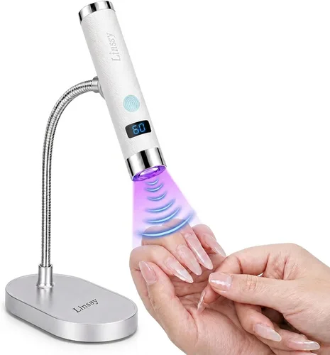 Vista 10 de Linssy - Mini luz UV para uñas con sensor automático y soporte de cuello de cisne, lámpara de uñas inalámbrica portátil con pantalla LCD, luz UV