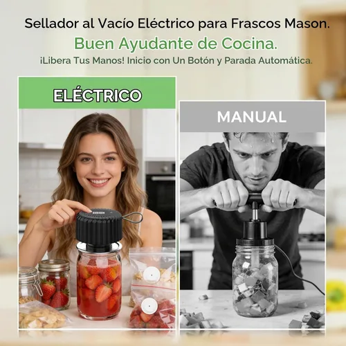 Vista 8 de Kit de sellado al vacío eléctrico mejorado para tarros de boca ancha y regular, 3 en 1 de 80 kpa de parada automática para tarros de masón, bolsas