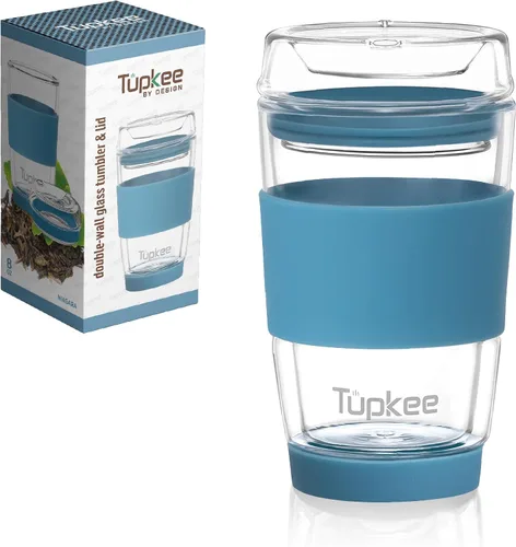 Vista 8 de Vaso de vidrio de doble pared, 8 onzas, vaso de té/café aislado y reutilizable hecho completamente de vidrio soplado a mano con tapa, taza de viaje