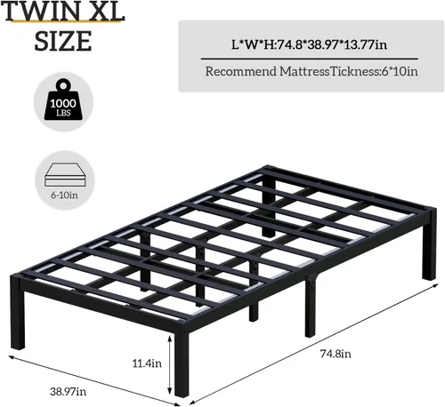 Vista 2 de Base de cama de bambú de tamaño individual con plataforma de madera, estructura sólida y estable con listones antideslizantes, cama alta,