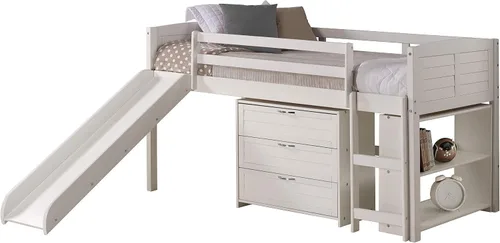 Vista 3 de Donco Kids Louver Twin Cama baja modular blanca con tobogán - Grupo C