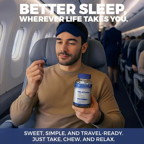 Vista 6 de Gomitas de melatonina de 10 mg con L-teanina + raíz de valeriana y GABA - Gomitas para dormir y restaurar para adultos - Apoyo nocturno natural