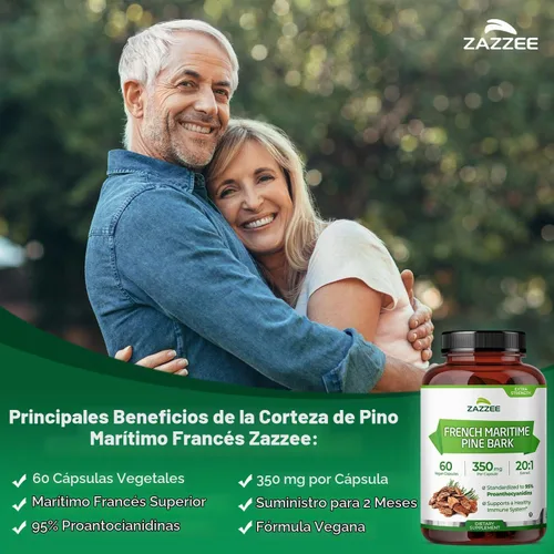Vista 3 de Zazzee Extracto de corteza de pino marítimo francés extra fuerte 20:1, 60 cápsulas