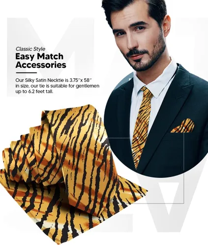Vista 5 de Juego de corbata Kente con estampado africano y animal y pañuelo de bolsillo a juego