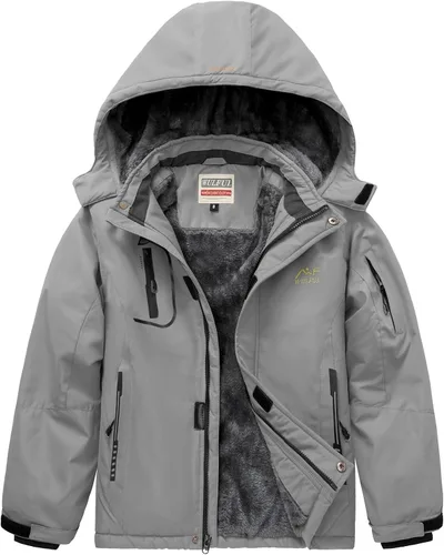 Vista 20 de WULFUL - Chaqueta impermeable de esquí para niño, con capucha, forro polar cálido, abrigo de nieve para el invierno Agua