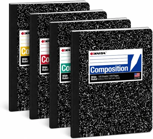 Vista 11 de KAISA Cuadernos de composición de 100 hojas, libro de compensación con rayas anchas de 9.75 x 7.5 pulgadas, libros clásicos de composición de 20