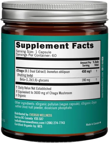 Vista 2 de PROTECT NOW Suplemento orgánico de hongos Chaga – Extracto DUAL 8:1 en 60 cápsulas veganas (450 mg) 60 porciones – Chaga orgánica cosechada