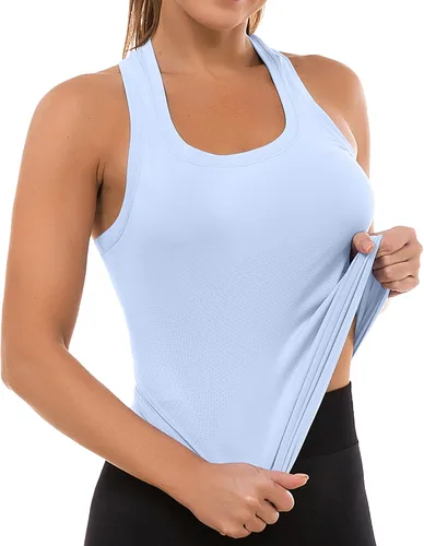 Vista 102 de MathCat Camisetas de entrenamiento para mujer, sin costuras, básicas, sin mangas, con espalda cruzada, atlética, yoga, correr, uso diario