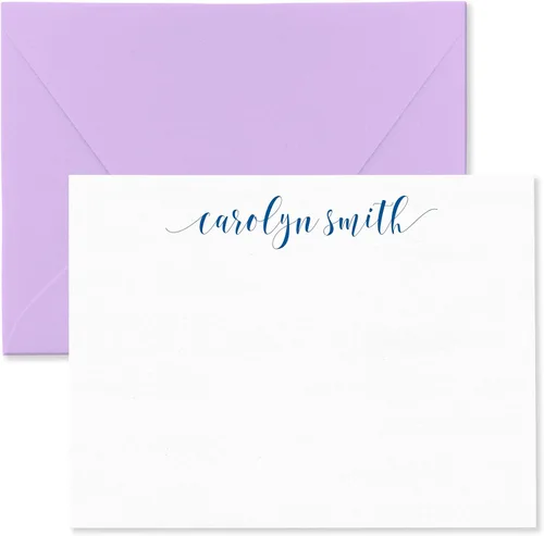 Vista 10 de Tarjetas de notas estacionarias personalizadas y sobres para mujeres con nombre en letra cursiva minúscula, elija colores de tinta y sobres