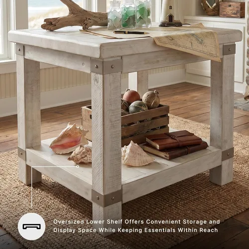 Vista 6 de Signature Design by Ashley Carynhurst Farmhouse - Mesa auxiliar rectangular con estante inferior, 2 tomas eléctricas y 2 puertos USB, madera, 24