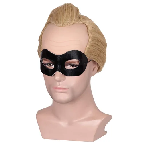 Vista 3 de ColorGround Peluca de cosplay corta rubia calva para hombre con máscara de ojos