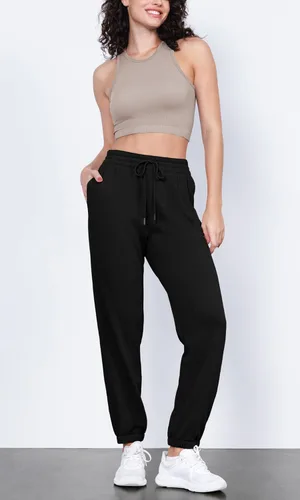 Vista 3 de ODODOS Pantalones deportivos de algodón de rizo francés de cintura alta con cordón y bolsillos para mujer