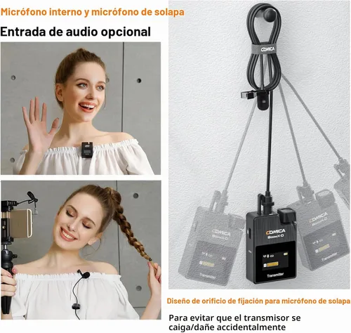 Vista 2 de Micrófono lavalier inalámbrico COMICA BoomX-D2 para iPhone, cámara Android, sistema de micrófono de solapa dual con 2 transmisores, rango estable