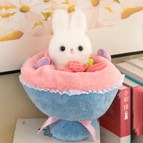 Vista 3 de Ramo de punto hecho a mano con orejas de conejo, ramo de flores de ganchillo para tejer, flores artificiales de ganchillo para regalo de decoración