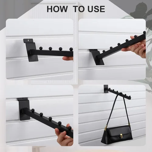 Vista 4 de Tatuo Paquete de 10 cascada de bolas de 6 bolas para Slatwall, accesorio de pared de listones de 12 pulgadas, ganchos y perchas para ropa, venta al