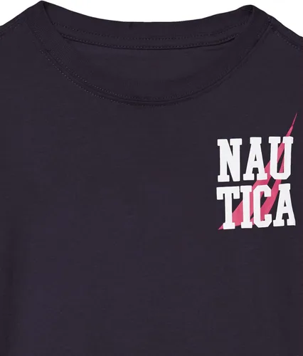 Vista 3 de Nautica Camiseta de manga corta con cuello redondo para niño, Stacked Sport Navy