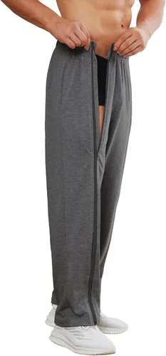 Vista 2 de Deyeek Pantalones rasgados para hombre con cremallera completa, pantalones deportivos para hombre, pantalones deportivos de algodón para poscirugía
