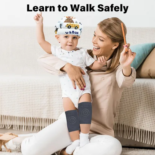 Vista 4 de Protector de cabeza de bebé y rodilleras para bebé, 3 pares de protectores para niños pequeños, cojín de algodón suave, capucha de seguridad Coche