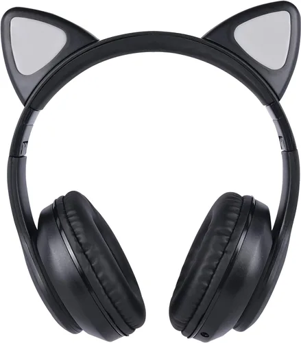 Vista 2 de Cat Ear - Auriculares para niños, Bluetooth, con luz LED, modo inalámbrico/con cable sobre la oreja con micrófono integrado para la escuela/viajes