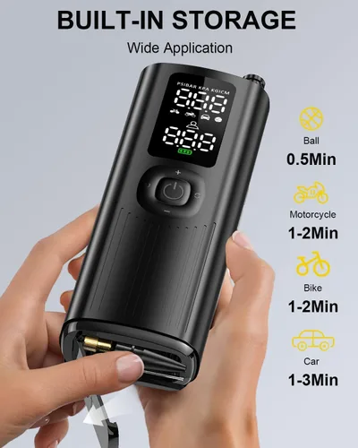 Vista 4 de Inflador de neumáticos portátil para neumáticos de automóvil, compresor de aire inalámbrico de 150 PSI con medidor de presión digital, apagado