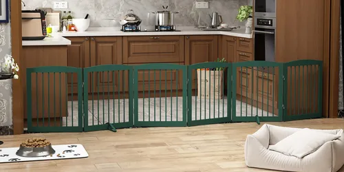 Vista 27 de PUPETPO Puerta independiente para mascotas para perros, puerta plegable de madera para perros para casa, escaleras, entradas, valla de seguridad