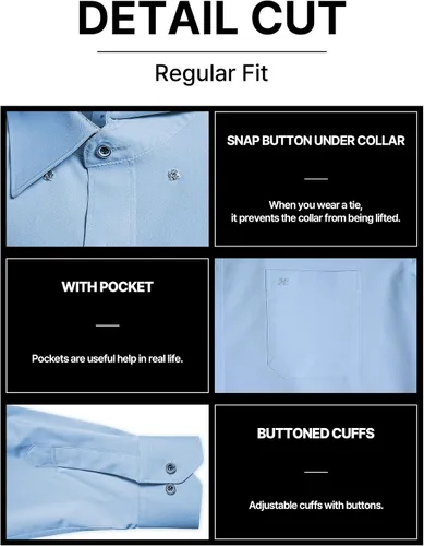 Vista 5 de Riniko Kim Camisa de elastano para hombre, ajuste regular, color liso, de manga larga, sin planchado, para negocios
