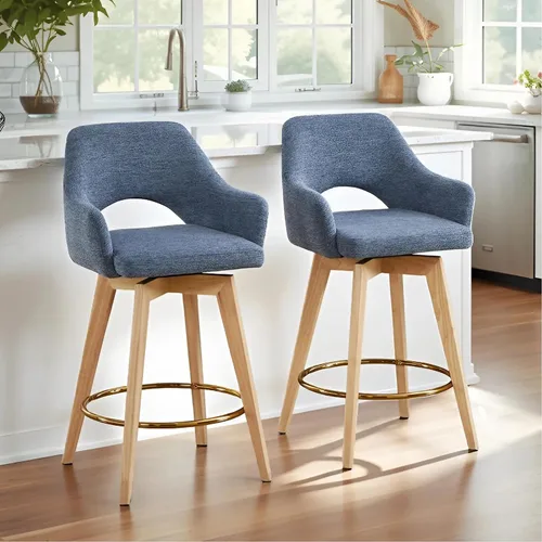 Vista 17 de Zesthouse Juego de 2 taburetes giratorios para mostrador, taburetes de bar de altura de mostrador de madera con respaldo y brazo, taburetes de bar